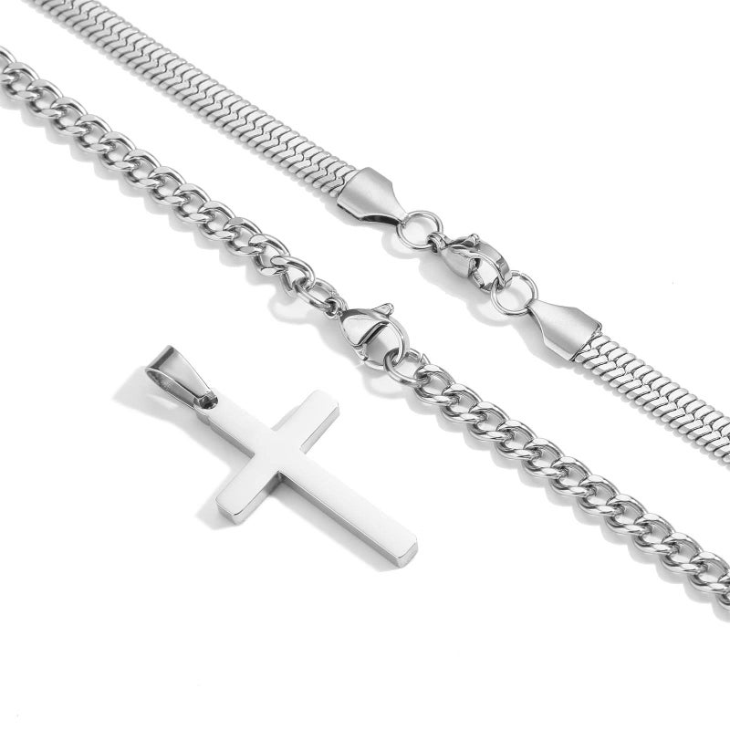 Zocomi Silver Cross Necklace for Men Boys Chain Cuabn Link Chain with Cross Pendant Mens Necklace Herringbone Easter Basket Stuffers Essentials Gifts Jewelry for Teen Boys Teenage Kids Set 16 18inch - Image 5