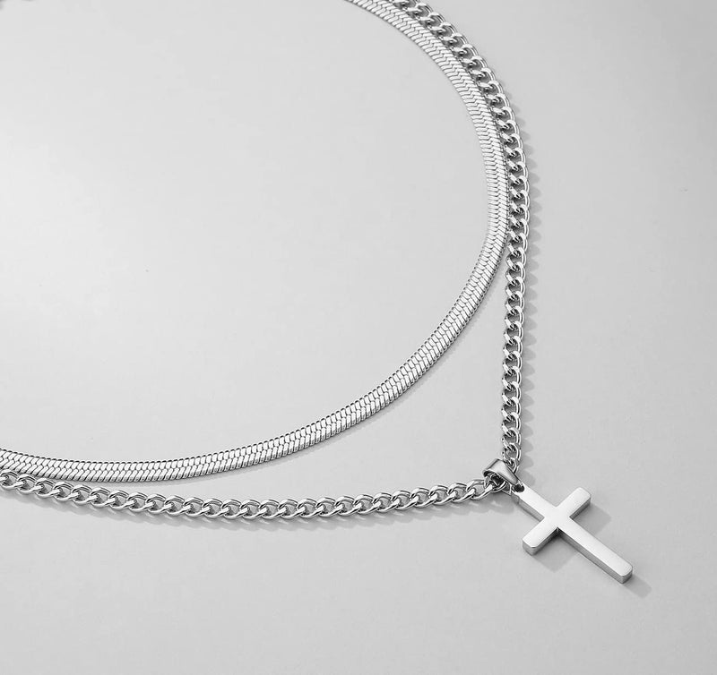 Zocomi Silver Cross Necklace for Men Boys Chain Cuabn Link Chain with Cross Pendant Mens Necklace Herringbone Easter Basket Stuffers Essentials Gifts Jewelry for Teen Boys Teenage Kids Set 16 18inch - Image 4