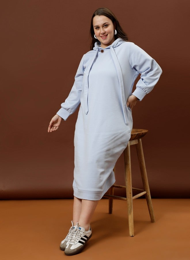 Athena Hooded Midi Dress for Women in Blue - Image 1