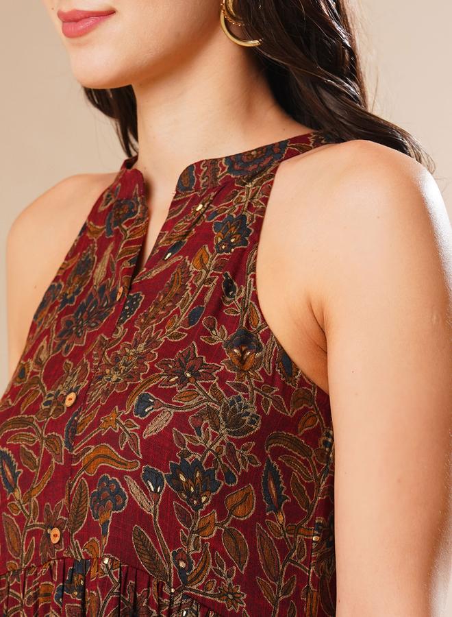 جلو باص فستان طويل بطبقات وياقة ماندارين - Image 4