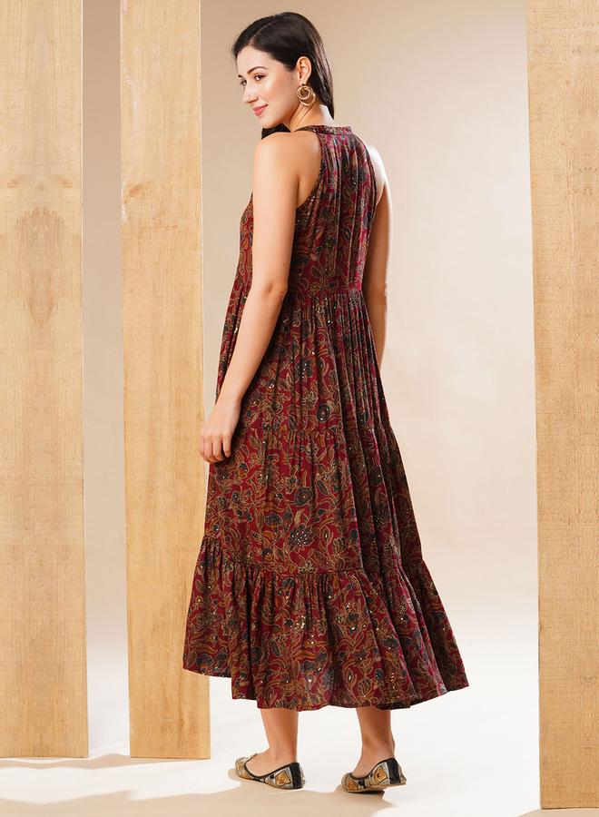 جلو باص فستان طويل بطبقات وياقة ماندارين - Image 3