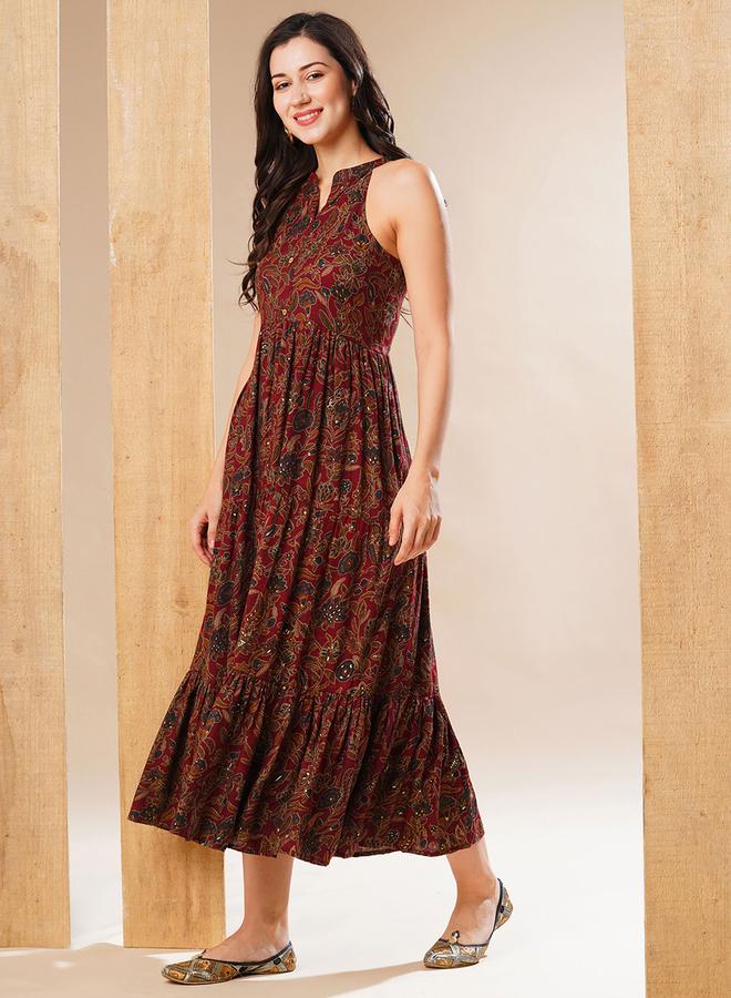 جلو باص فستان طويل بطبقات وياقة ماندارين - Image 2