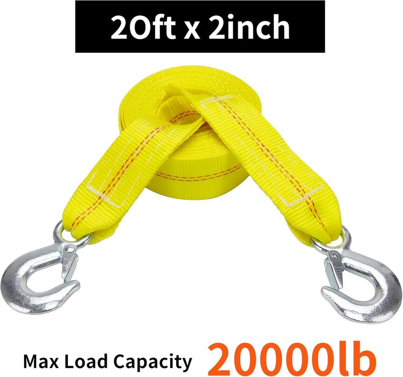 Bueake Tow Strap with Hooks 2 Inch x 20 Foot, 20,000 lbs Capacity Tow Rope - Heavy Duty Emergency Towing Straps for Vehicles, Cars, Trucks, ATV, for Roadside Recovery, not for Off-Road Recovery - Image 2