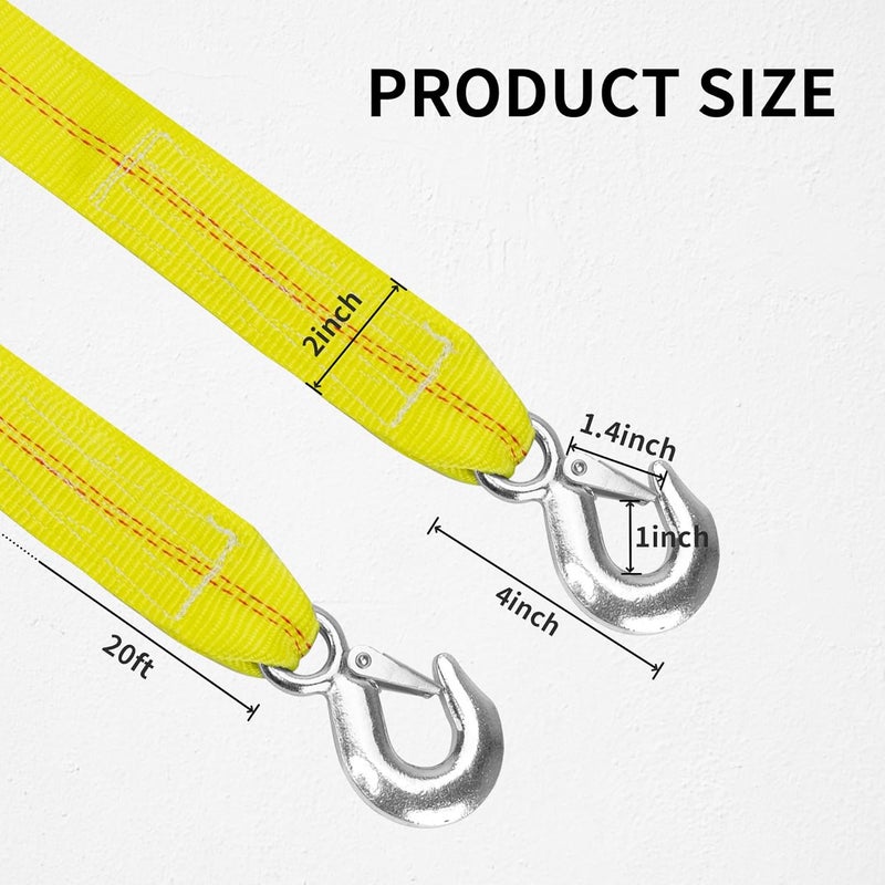 Bueake Tow Strap with Hooks 2 Inch x 20 Foot, 20,000 lbs Capacity Tow Rope - Heavy Duty Emergency Towing Straps for Vehicles, Cars, Trucks, ATV, for Roadside Recovery, not for Off-Road Recovery - Image 3
