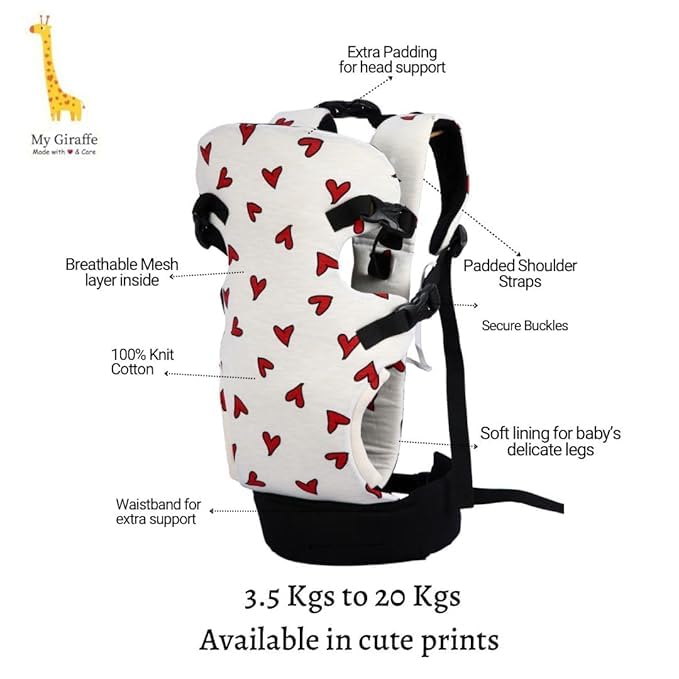 My Giraffe - Skippy - 4 In 1 Baby Carrier With Extra Head Support & Waistband - 3.5 kgs to 20 kgs - 4 Carry postions. (Black Multi Polka),For Baby,Toddler - Image 3