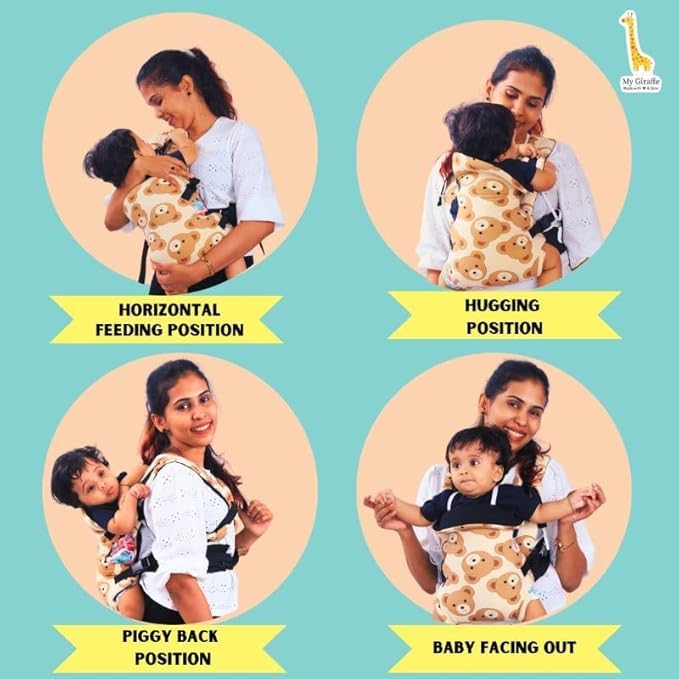 My Giraffe - Skippy - 4 In 1 Baby Carrier With Extra Head Support & Waistband - 3.5 kgs to 20 kgs - 4 Carry postions. (Black Multi Polka),For Baby,Toddler - Image 2