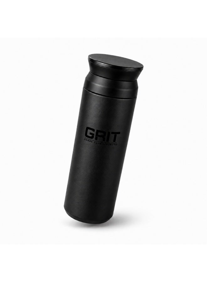 GRIT Insulated Flask Bottle 350ml - Hot & Cold Stainless Steel Flask - Modern Compact Design, Comfortable Grip & Leakproof Lid - Black Stainless Steel Flask - Image 3