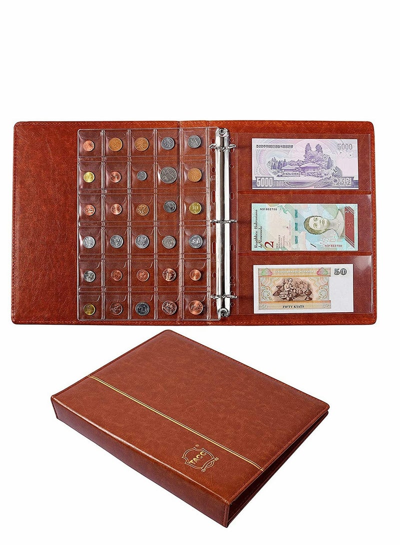 Coin Collecting Holder Album for Paper Money Currency - Leather Pockets Storage Book with Large Capacity for Collectors - Coin Bill Commemorative Supplies - Image 1