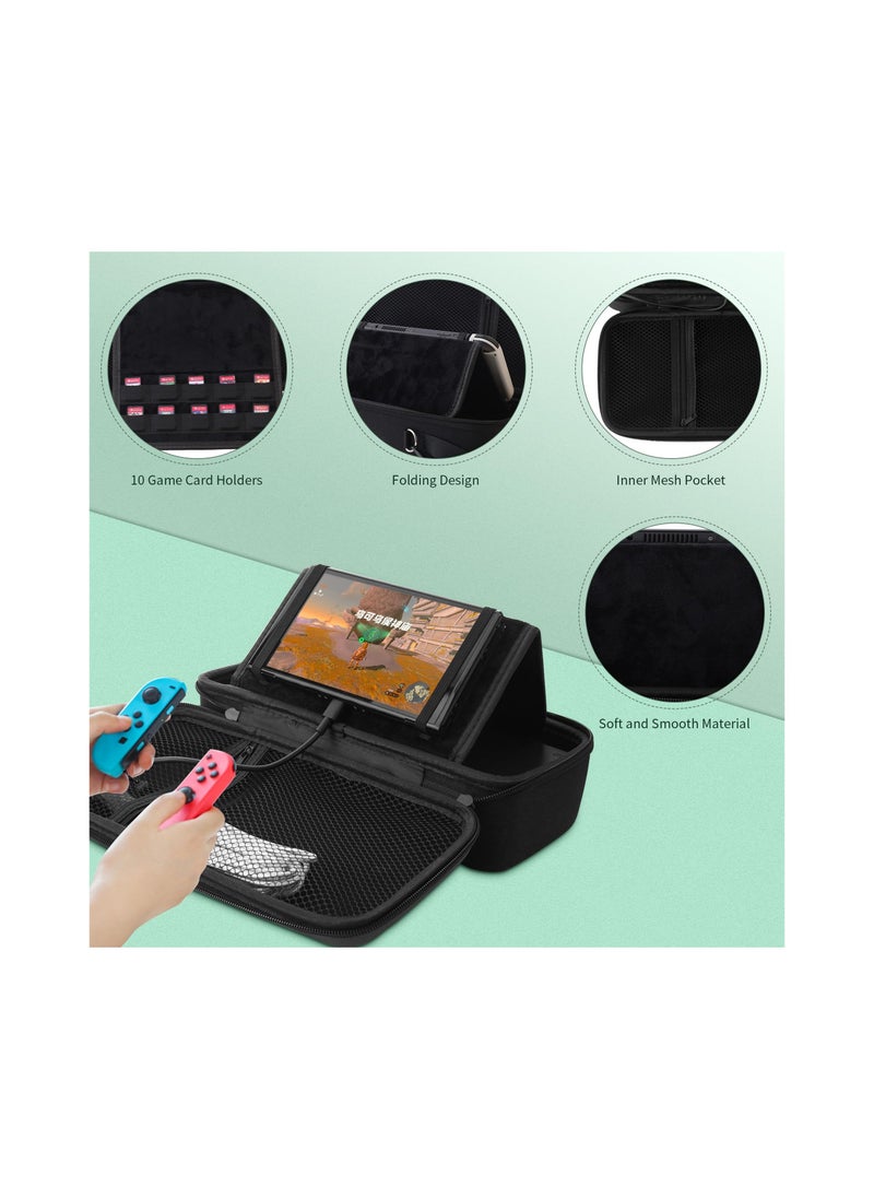 SYOSI - Storage Case Fit for Nintendo Switch/Switch OLED, Portable Travel Hard Shell Bag with Shoulder Strap, Built-in Stand Design Fit AC Charger Adapter, Switch Dock/Pro Controller, Accessories, Black - Image 1