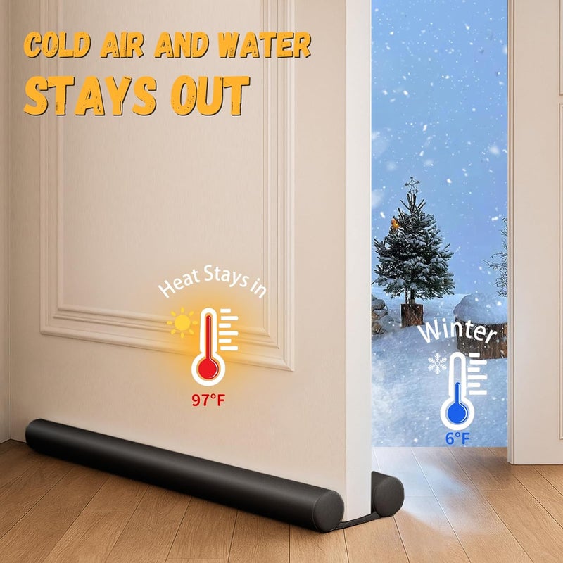 Large Door Draft Stopper for Bottom of Door 36 Inch Under Door Noise Blocker Under Door Gap Filler Weather Stripping Adjustable Twin Door Sweep Door Draft Guard Window Seal Black - Image 2