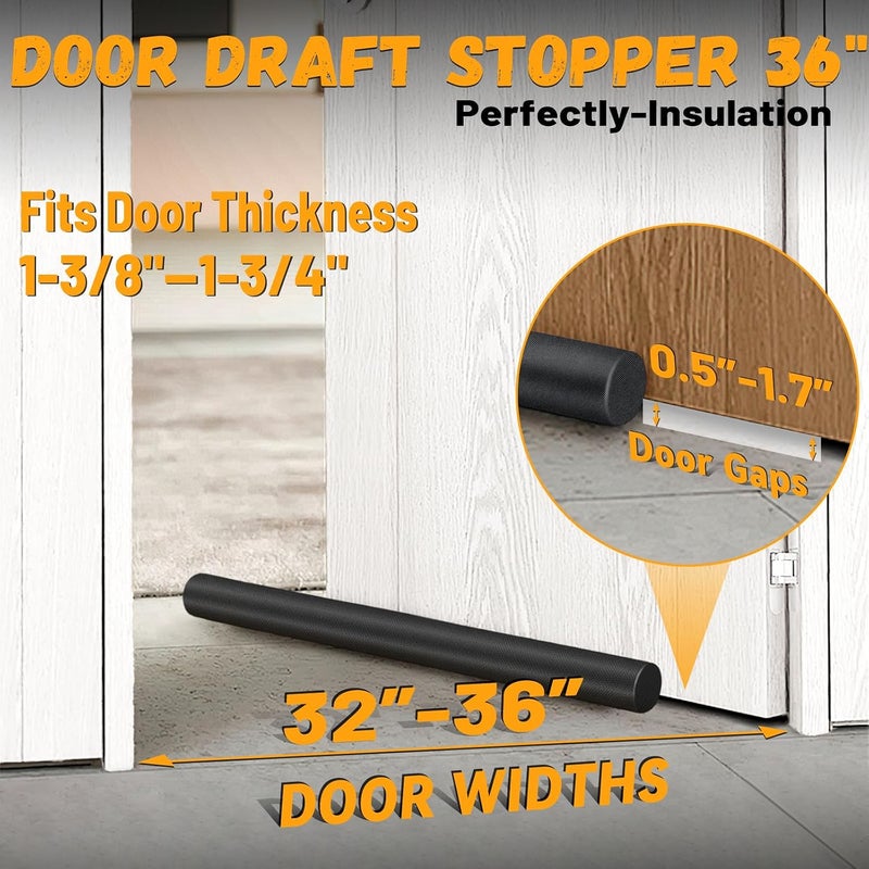 Large Door Draft Stopper for Bottom of Door 36 Inch Under Door Noise Blocker Under Door Gap Filler Weather Stripping Adjustable Twin Door Sweep Door Draft Guard Window Seal Black - Image 3