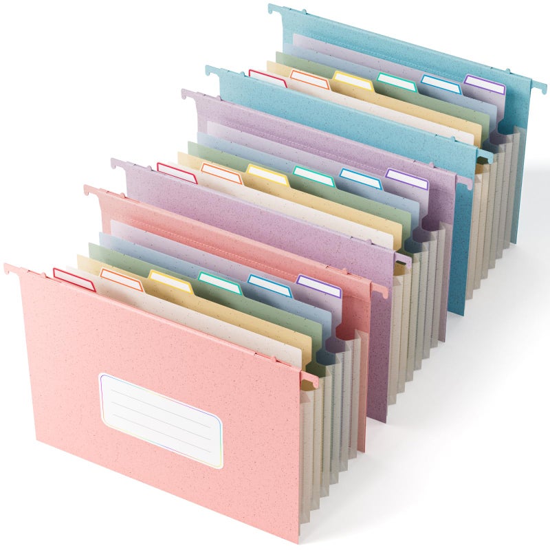 EcoStash Wheat Straw Expanding Hanging File Folders,7-Pocket Accordion Organizer with 1.2" Expansion, Large-Capacity Letter Size for Filing Cabinet, 100% BPA Free, 3-Pack (Pink, Blue, Purple) - Image 1