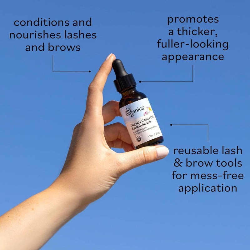 Sky Organics زيت الخروع العضوي من سكاي أورغانيكس سيروم للرموش والحواجب، زيت مرطب خالي من الهكسان يعزز مظهر رموش وحواجب أكثر كثافة، 100% نقي ومعصور على البارد معتمد من وزارة الزراعة الأمريكية 1 أونصة سائلة / 30 مل - Image 2
