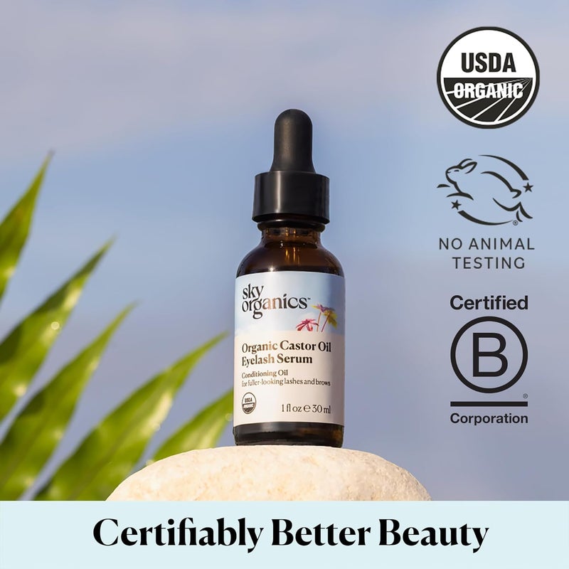 Sky Organics زيت الخروع العضوي من سكاي أورغانيكس سيروم للرموش والحواجب، زيت مرطب خالي من الهكسان يعزز مظهر رموش وحواجب أكثر كثافة، 100% نقي ومعصور على البارد معتمد من وزارة الزراعة الأمريكية 1 أونصة سائلة / 30 مل - Image 5