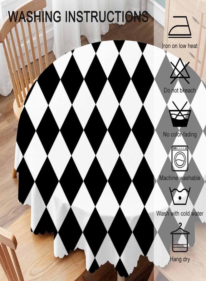 Yibeas Tablecloth Round Diamond Table Cloth Geometric Black White Diamond Pattern Table Cover for Dining Room Kitchen Decoration Round Tablecloths 60 inch - Image 4