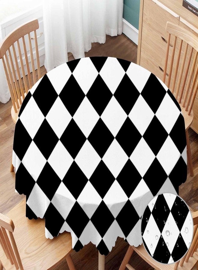Yibeas Tablecloth Round Diamond Table Cloth Geometric Black White Diamond Pattern Table Cover for Dining Room Kitchen Decoration Round Tablecloths 60 inch - Image 1