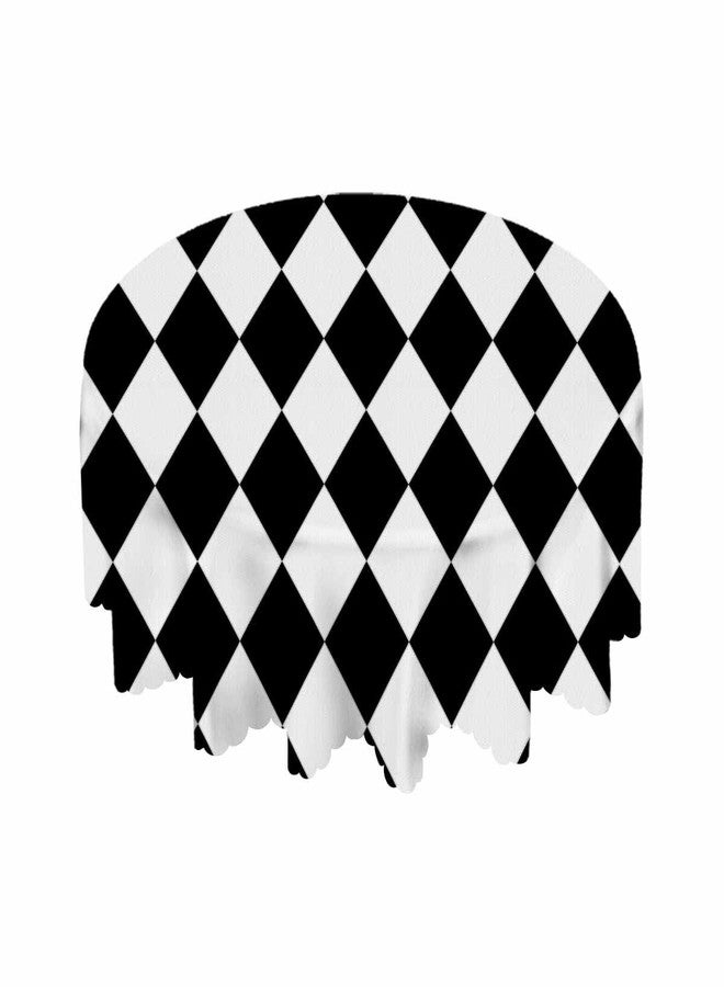Yibeas Tablecloth Round Diamond Table Cloth Geometric Black White Diamond Pattern Table Cover for Dining Room Kitchen Decoration Round Tablecloths 60 inch - Image 5