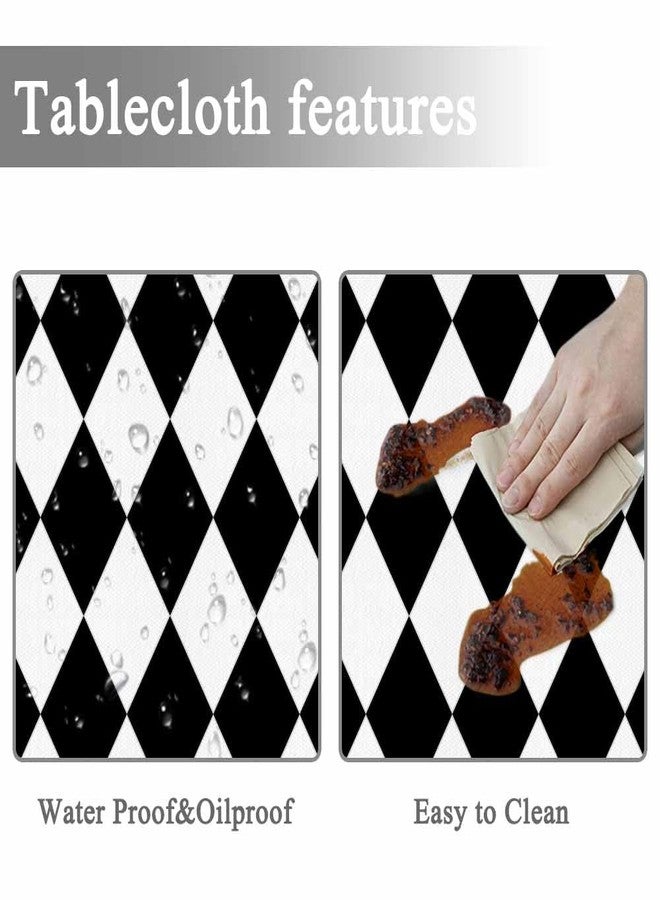 Yibeas Tablecloth Round Diamond Table Cloth Geometric Black White Diamond Pattern Table Cover for Dining Room Kitchen Decoration Round Tablecloths 60 inch - Image 2