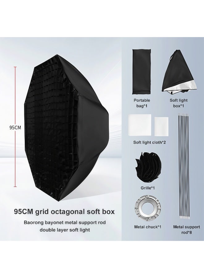 Glanfen Octagonal Softbox, 95cm Quick-Setup Compact Bowens Mount with Light Diffusers, Grid, Carrying Bag, Compatible with Most Bowens Mount COB Video Light for Portrait Product Photography - Image 2