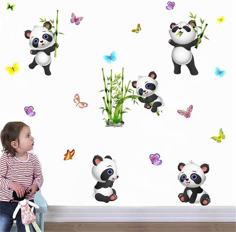 YOWOCAL Panda Bamboo  Butterfly Wall DecalsPeel and Stick Removable Animal Wall Stickers for Kids Children Bedroom Nursery Home Decor11x10in - Image 4