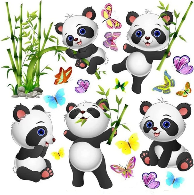 YOWOCAL Panda Bamboo  Butterfly Wall DecalsPeel and Stick Removable Animal Wall Stickers for Kids Children Bedroom Nursery Home Decor11x10in - Image 1