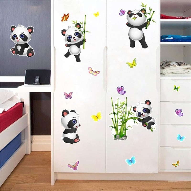 YOWOCAL Panda Bamboo  Butterfly Wall DecalsPeel and Stick Removable Animal Wall Stickers for Kids Children Bedroom Nursery Home Decor11x10in - Image 5
