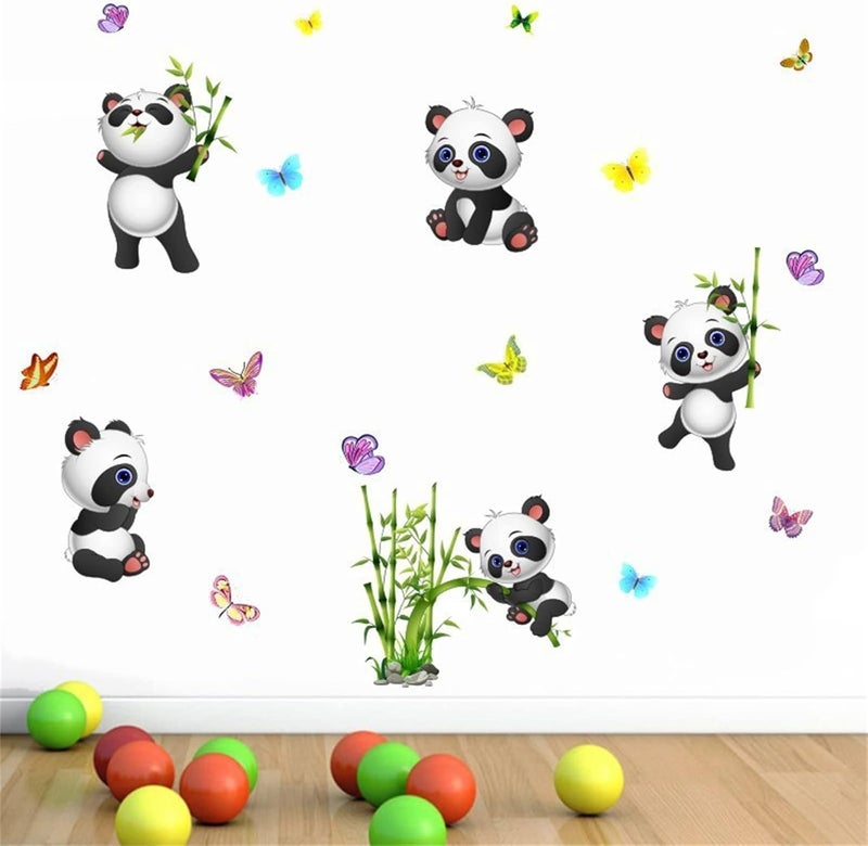 YOWOCAL Panda Bamboo  Butterfly Wall DecalsPeel and Stick Removable Animal Wall Stickers for Kids Children Bedroom Nursery Home Decor11x10in - Image 2