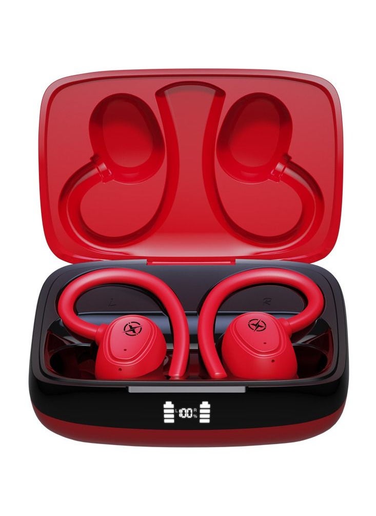 XO - XO G2 Stereo Wireless Earphones Over-Ear Hooks Headphones Bluetooth V5.1 Stereo Sound Wireless Earphones for Gym, Yoga, Running etc (Red) - Image 1