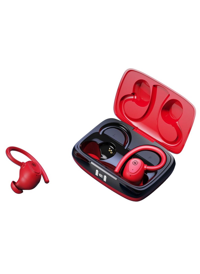 XO - XO G2 Stereo Wireless Earphones Over-Ear Hooks Headphones Bluetooth V5.1 Stereo Sound Wireless Earphones for Gym, Yoga, Running etc (Red) - Image 1