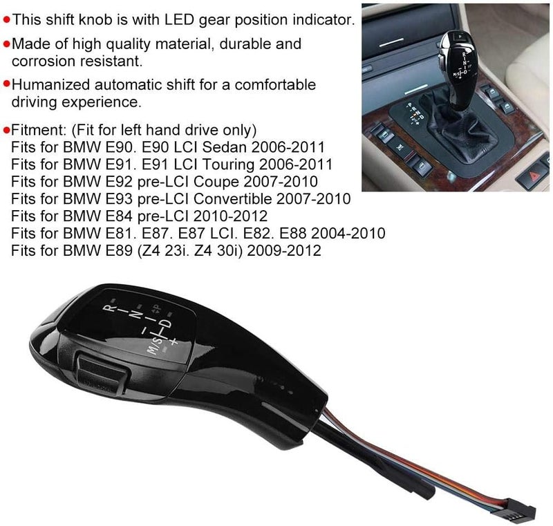 woobles Gear Shift Knob Head Shift Lever, LHD Automatic LED Gear Shift Knob Retrofit Kit for E90 E92 E84 E89 for F30 Style (Bright Black) - Image 4
