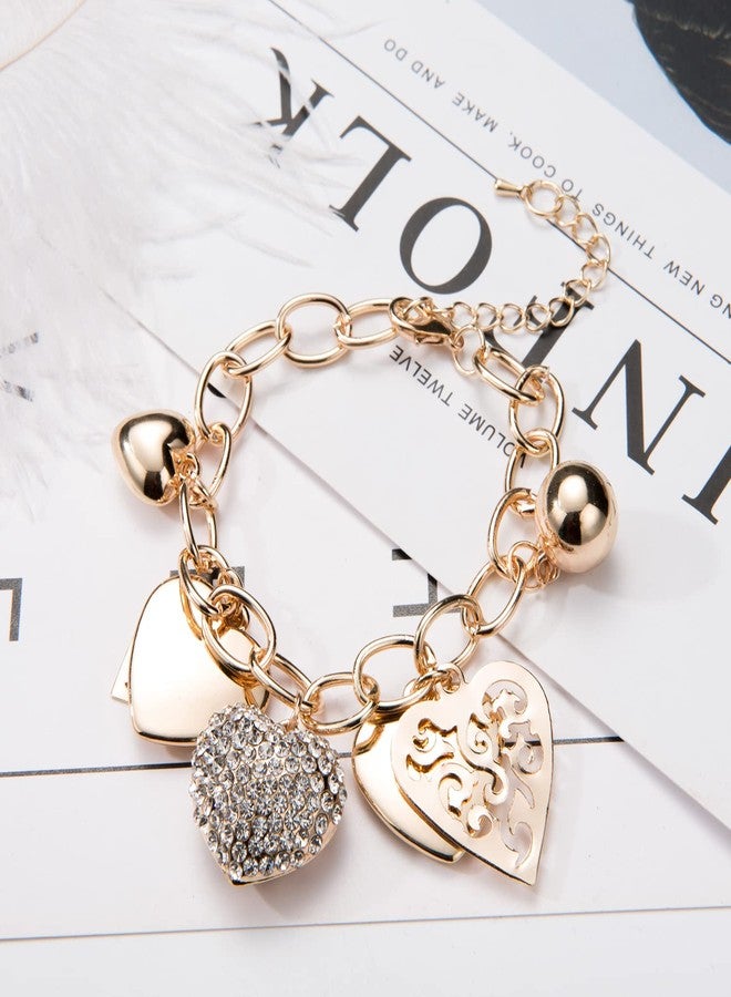 SILANER Gold Chain Link Bracelet - 7"+ 2" Extender 14K Gold Plated Love Locked Bracelets for Women and Girls, with Crystal, Love Heart,Key, Lock, Charm Bracelet, 7 inches, Copper, crystal - Image 2