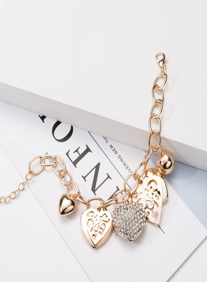 SILANER Gold Chain Link Bracelet - 7"+ 2" Extender 14K Gold Plated Love Locked Bracelets for Women and Girls, with Crystal, Love Heart,Key, Lock, Charm Bracelet, 7 inches, Copper, crystal - Image 5