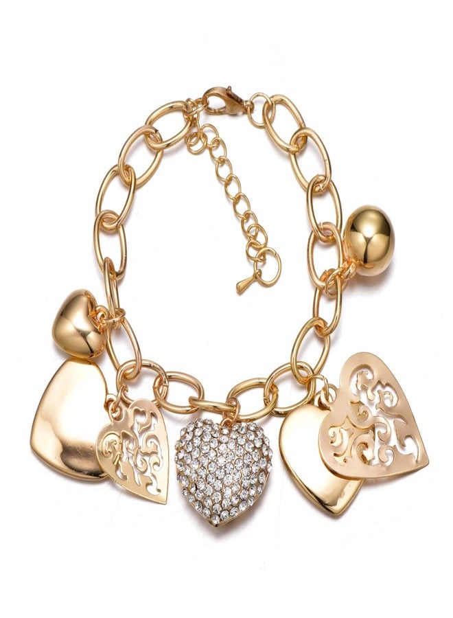 SILANER Gold Chain Link Bracelet - 7"+ 2" Extender 14K Gold Plated Love Locked Bracelets for Women and Girls, with Crystal, Love Heart,Key, Lock, Charm Bracelet, 7 inches, Copper, crystal - Image 1
