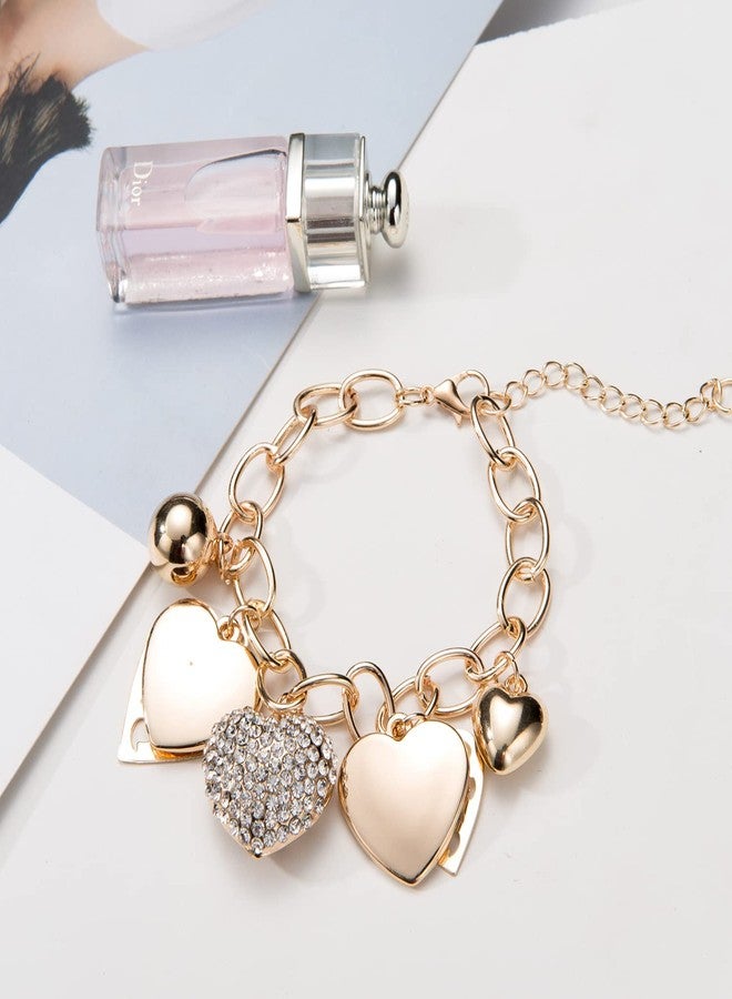 SILANER Gold Chain Link Bracelet - 7"+ 2" Extender 14K Gold Plated Love Locked Bracelets for Women and Girls, with Crystal, Love Heart,Key, Lock, Charm Bracelet, 7 inches, Copper, crystal - Image 3
