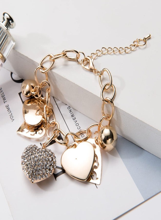 SILANER Gold Chain Link Bracelet - 7"+ 2" Extender 14K Gold Plated Love Locked Bracelets for Women and Girls, with Crystal, Love Heart,Key, Lock, Charm Bracelet, 7 inches, Copper, crystal - Image 4