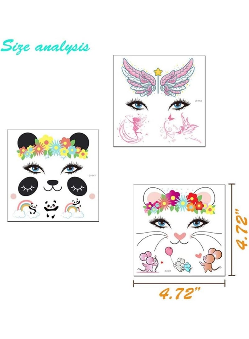 saykfoe [12 Pack] Animal Temporary Face Tattoo for Kids, Face Paint Stickers, Birthday Party Supplies Festival Favors - Makeup Skin Decor for Girl Boy - Bunny Butterfly Panda Giraffe Fairy Floral Festival Tattoos - Image 2