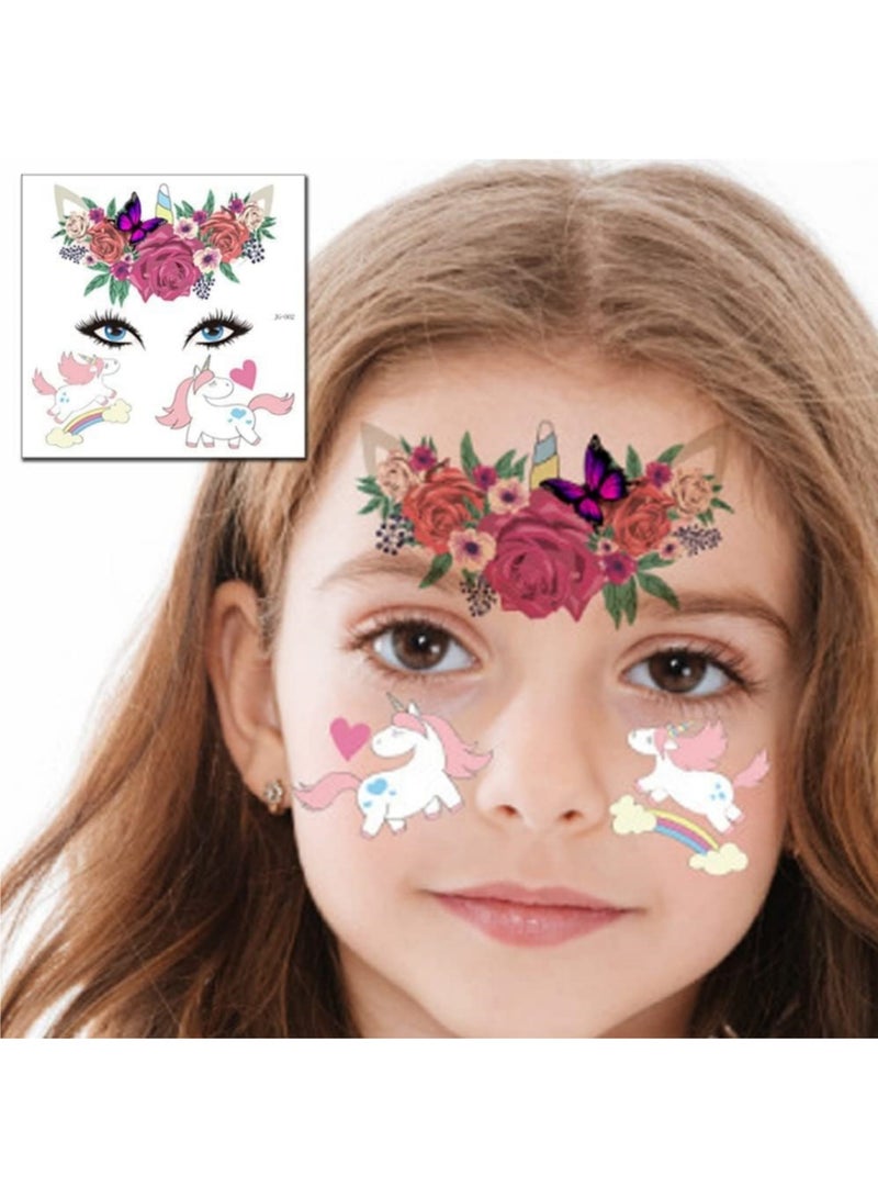 saykfoe [12 Pack] Animal Temporary Face Tattoo for Kids, Face Paint Stickers, Birthday Party Supplies Festival Favors - Makeup Skin Decor for Girl Boy - Bunny Butterfly Panda Giraffe Fairy Floral Festival Tattoos - Image 4
