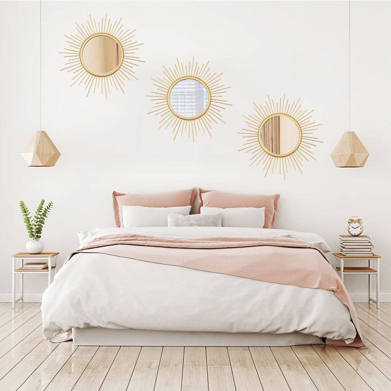 Cityelf 3 Set Gold Sunburst Mirrors for Wall Decorative Metal Mirrors Small Mirror Sets Decor Hanging Mirror Wall Sculpture for Bedroom Living Room Entryway - Image 5