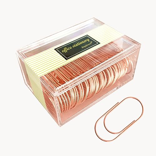Supfoxer Rose Gold Large Paper Clips, 50pcs 50mm 2 inch Jumbo Paper Clip Non-Skid Large Wide Smooth Finish Steel Wire Office Supply Accessories - Image 1
