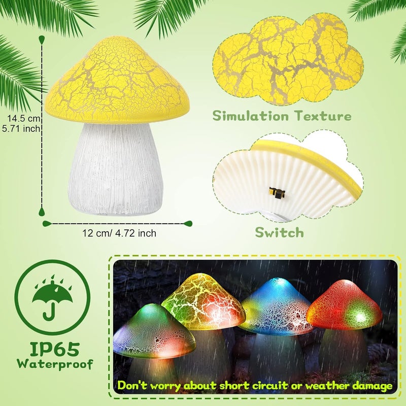 Macarrie 2 Pcs Large Solar Mushroom Light Outdoor Garden Waterproof Cute Mushroom Shaped Pathway Landscape Lights 2 Modes Automatic Change and 5 Lamp Beads for Yard Landscape Decoration Red Yellow - Image 2