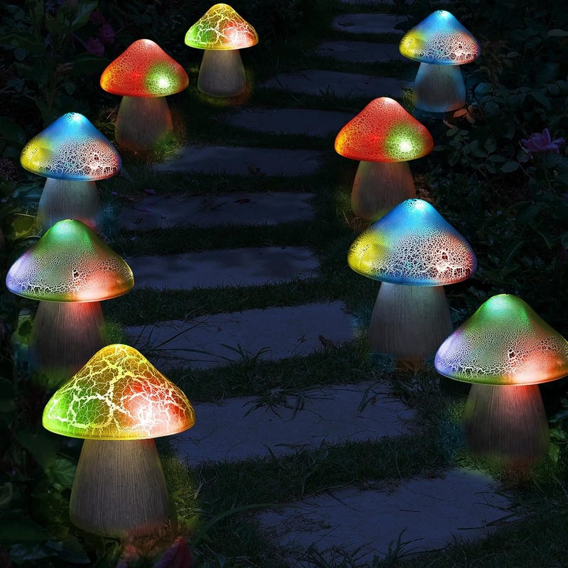Macarrie 2 Pcs Large Solar Mushroom Light Outdoor Garden Waterproof Cute Mushroom Shaped Pathway Landscape Lights 2 Modes Automatic Change and 5 Lamp Beads for Yard Landscape Decoration Red Yellow - Image 5