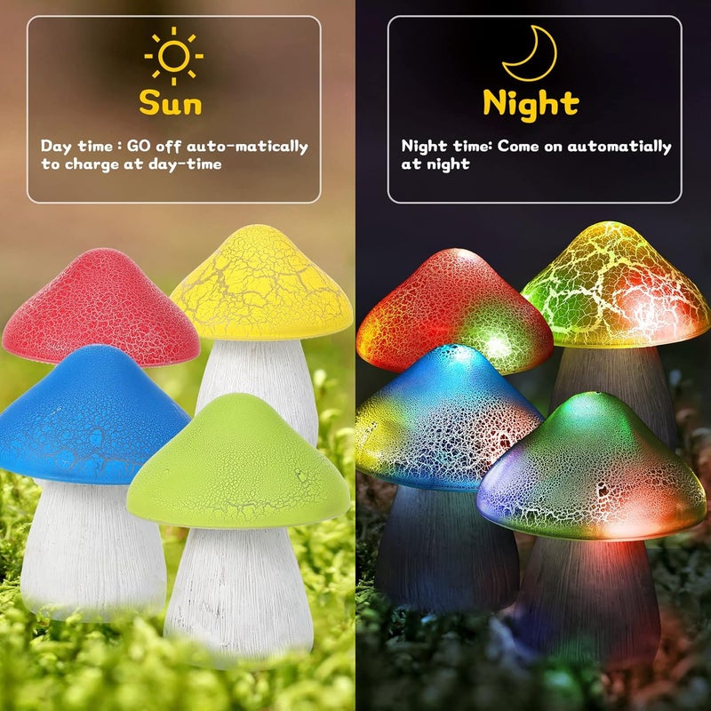 Macarrie 2 Pcs Large Solar Mushroom Light Outdoor Garden Waterproof Cute Mushroom Shaped Pathway Landscape Lights 2 Modes Automatic Change and 5 Lamp Beads for Yard Landscape Decoration Red Yellow - Image 3