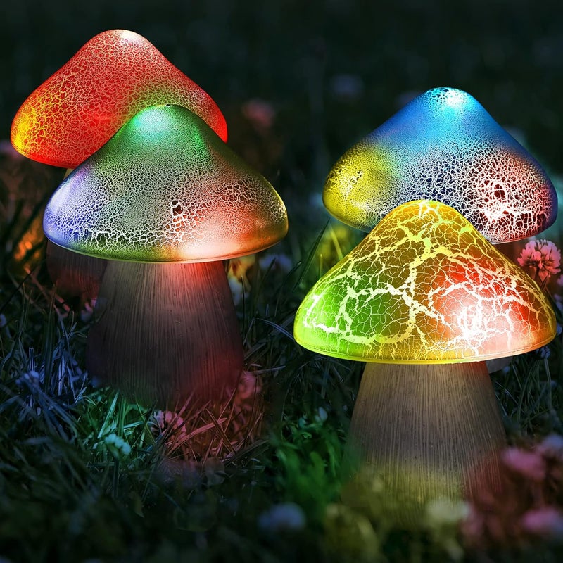 Macarrie 2 Pcs Large Solar Mushroom Light Outdoor Garden Waterproof Cute Mushroom Shaped Pathway Landscape Lights 2 Modes Automatic Change and 5 Lamp Beads for Yard Landscape Decoration Red Yellow - Image 4
