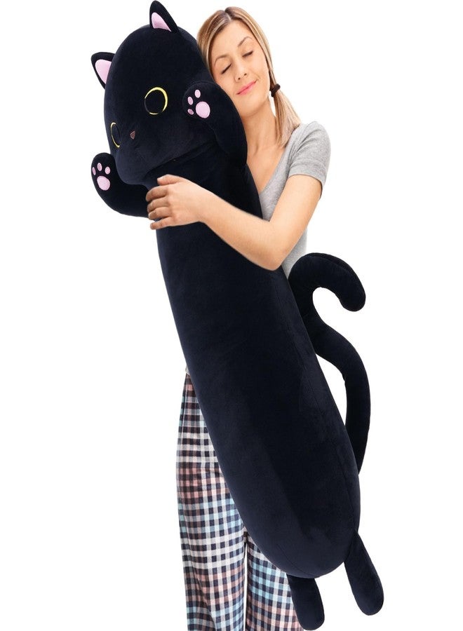 MaoGoLan وسادة جسم قطة ماو غولان الطويلة للأطفال، 44 بوصة قطة كبيرة محشوة للبالغين، حيوان محشي قطة سوداء كبيرة للبنات، دمية وسادة قطة كبيرة محشوة - Image 1