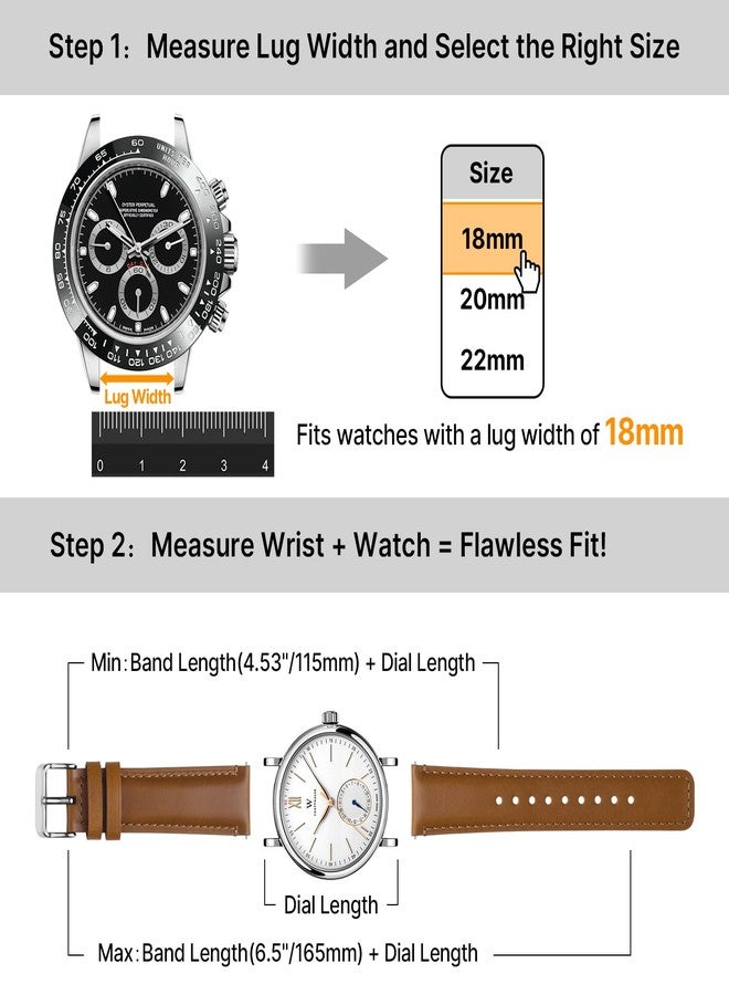 Fullmosa 18mm 20mm 22mm 24mm Leather Watch Bands Quick Release Watch Strap for Men Women, 2 Pack Soft Replacement Strap Wristband with Stainless Steel Buckle,18mm Toffee Brown&Silver/Black&Black - Image 4