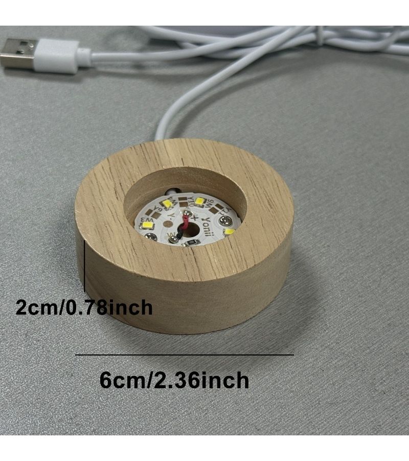 Round Wooden LED Display Stand With Warm Light For Crystal Glass Resin Art Decorative Power Supply Base - Image 5
