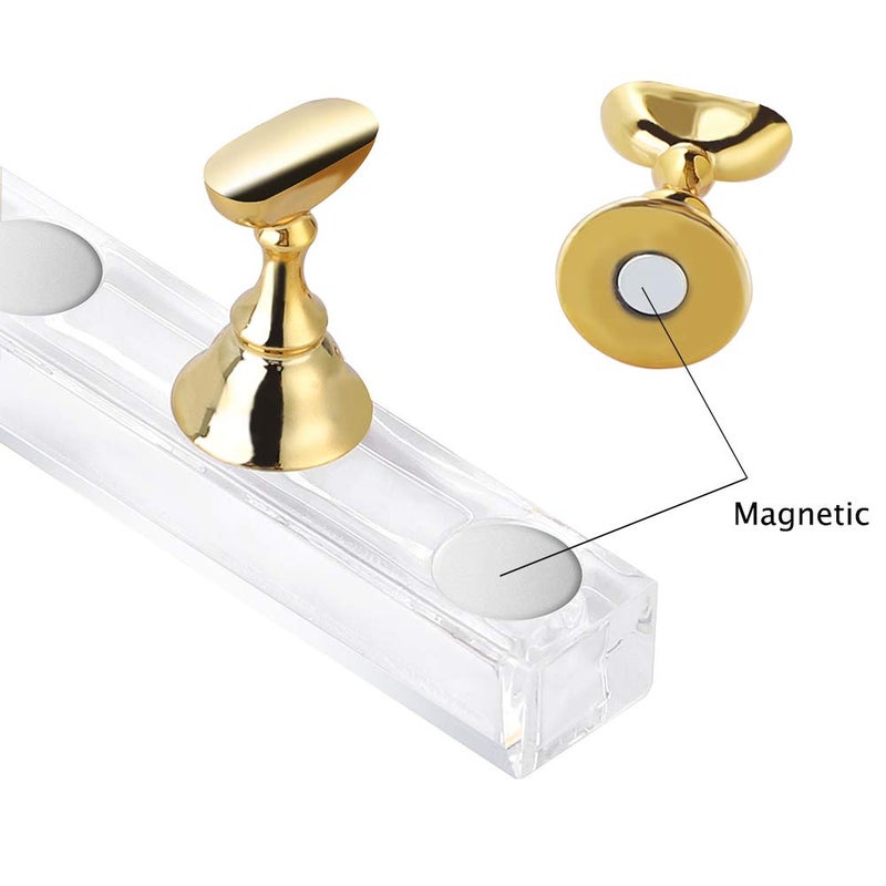 Etercycle Acrylic Nail Display Stand DIY Nail Crystal Holder Magnetic Practice Stands with Reusable Adhesive Putty Clay for False Nail Tip Manicure Tool (2 Gold) - Image 2