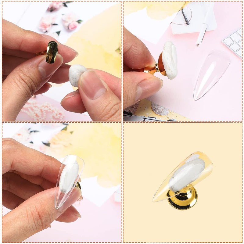 Etercycle Acrylic Nail Display Stand DIY Nail Crystal Holder Magnetic Practice Stands with Reusable Adhesive Putty Clay for False Nail Tip Manicure Tool (2 Gold) - Image 3