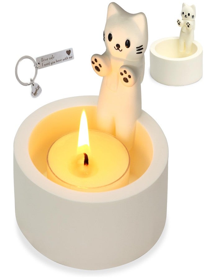 Teppellze Cute Cat Candle Holder, Handmade Kitten Warming Paws Tealight Holder, Aesthetic Room Decor, Unique Gifts for Cat Lovers Women, Friends, Cat Moms (Gift Box Included) - Image 1