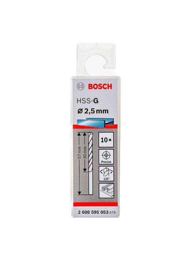 BOSCH بوش ( 2608595053 ) 2.5 × 30 × 57 مم بت حفر معدني HSS لآلات الحفر/السائقين (عبوة من 10)  - Image 3